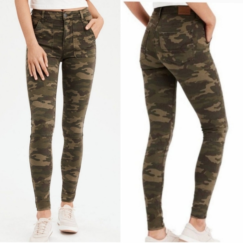 American Eagle Outfitters High Rise Camo Jeans Skinny Stretch Deep Pockets